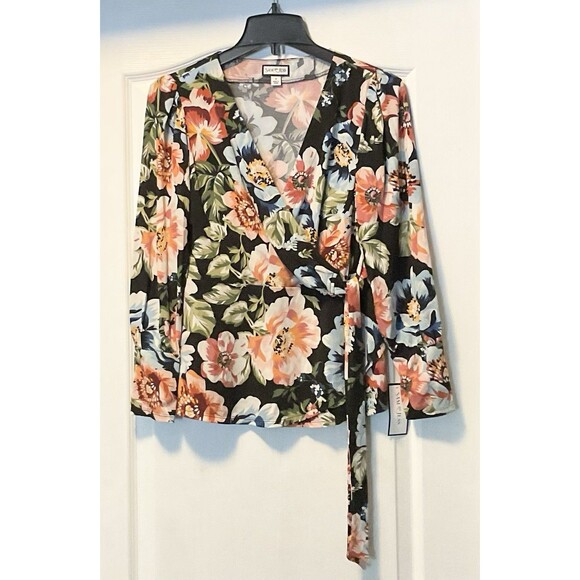 Sam & Jess Women's Floral Surplice-Neck Wrap Top Size S, Multi Colored NWT - Picture 2 of 9